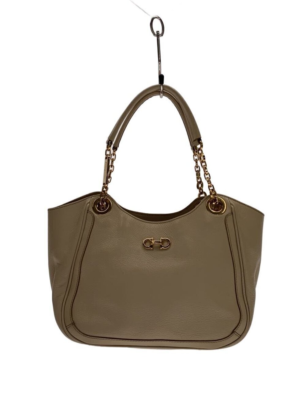 Salvatore Ferragamo Gancini Leather Handbag Taupe Gray beige leather Brown